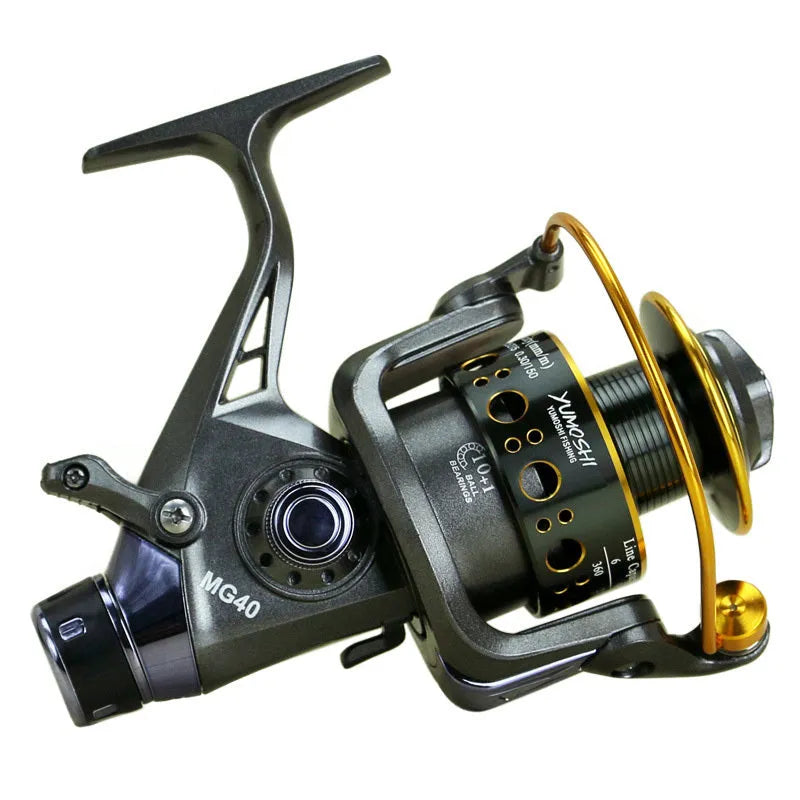 MG30-60 double brake fishing reel with full metal wire cup, folding rocker arm and wooden handle