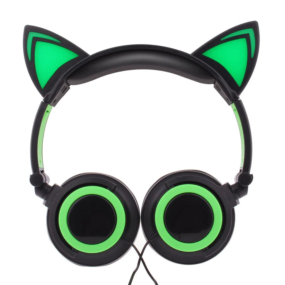 LED illuminated cat ear headphones in black, blue, grey, green, pink, white, or yellow colours with 40mm speakers