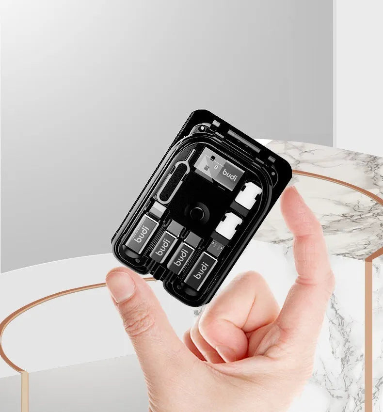 Black multi-function data line card package with 0.3m cable compatible with Apple iPhone devices