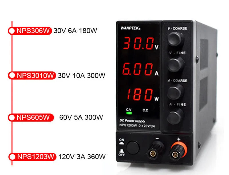 NPS605W white adjustable DC power supply with voltage and current controls for mobile phone and notebook repair