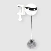 White electric interactive cat toy with 7cm ball and rope plus real fur ball accessory for indoor cats