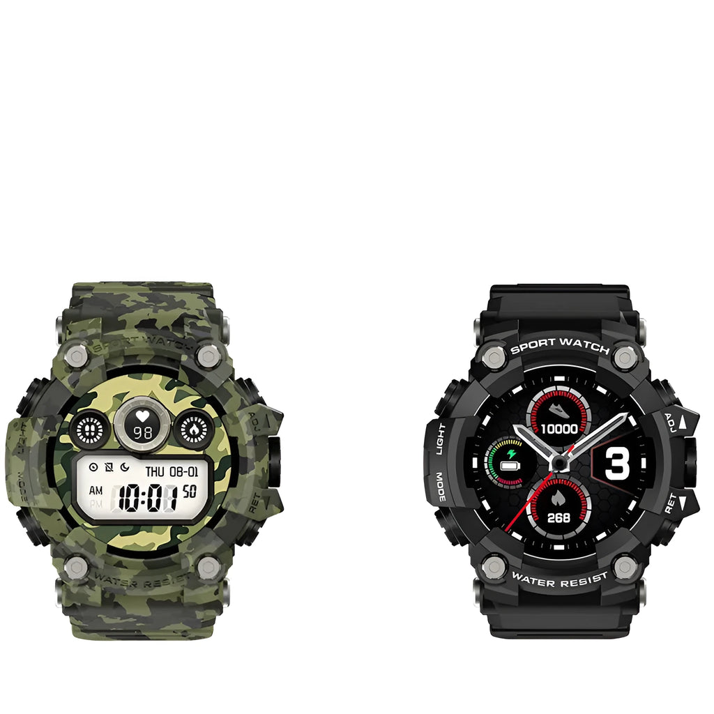 T6 Tactical Rugged Smart Watch Bracelet in black or green with 1.3-inch screen and anti-sweat wristband