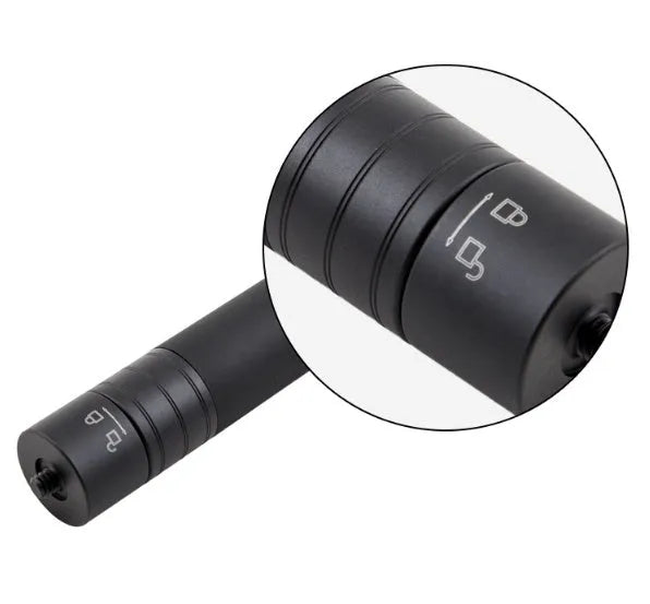 Black retractable selfie stick extended to full 100cm length with phone attached and Bluetooth remote control