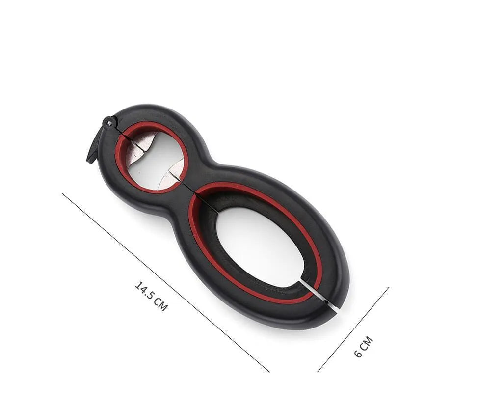 Multifunctional easy opener six in one bottle can opener with grey colour and ergonomic grip