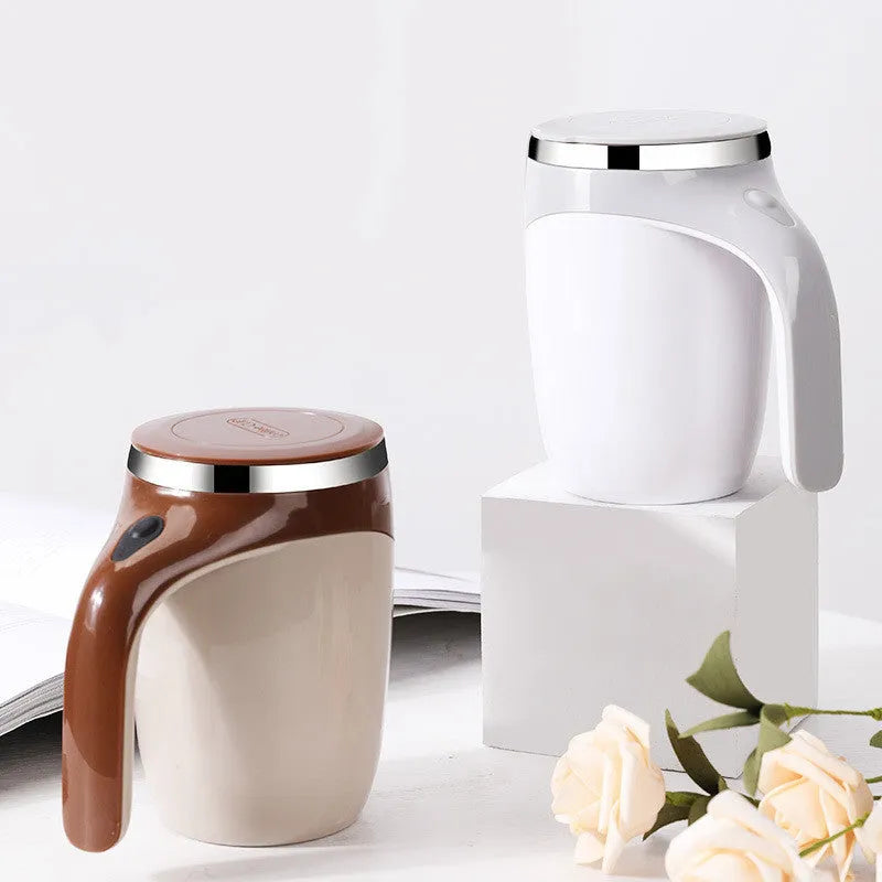 White rechargeable automatic magnetic stirring cup with stainless steel interior