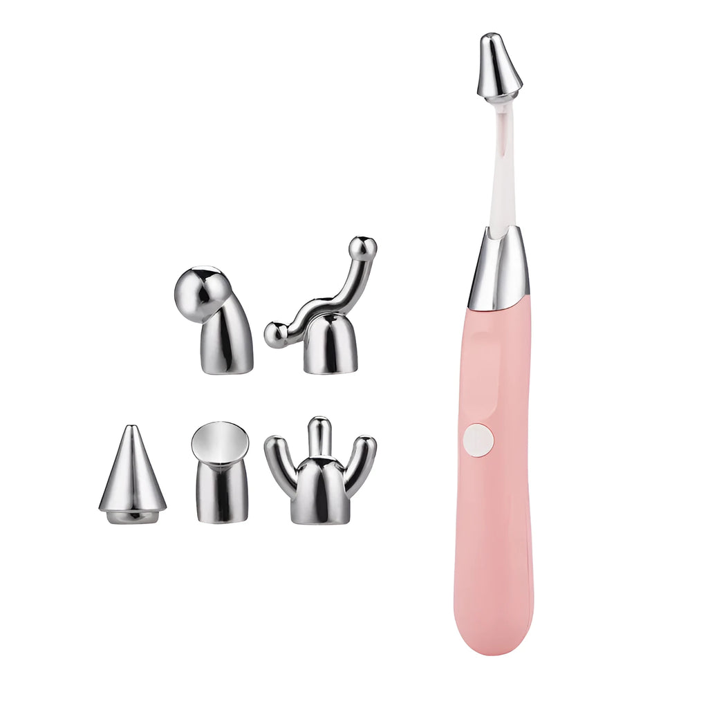 Pink 6 in 1 handheld body massager, 22.5 cm, with interchangeable massage heads for home use