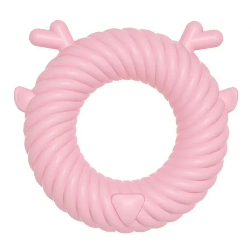 Deer-shaped dog chew toy with spiral grooves for teeth cleaning in blue, pink or green