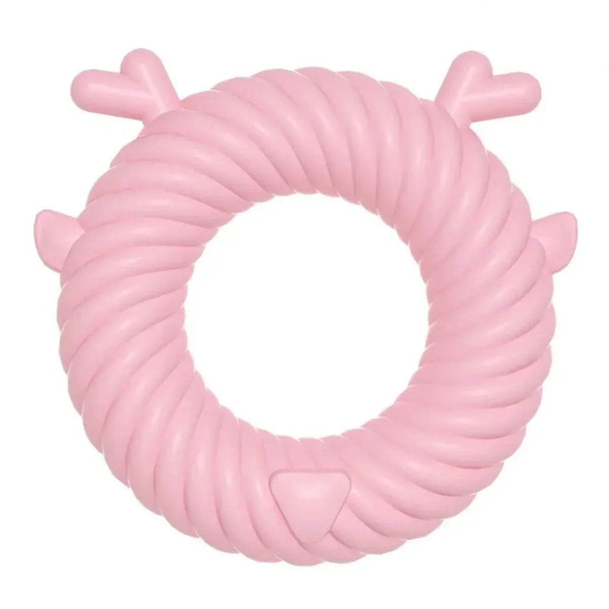 Deer-shaped dog chew toy with spiral grooves for teeth cleaning in blue, pink or green