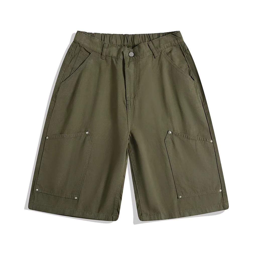Cropped wide-leg workwear trousers in apricot colour with micro-elastic mid waist