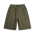 Cropped wide-leg workwear trousers in apricot colour with micro-elastic mid waist