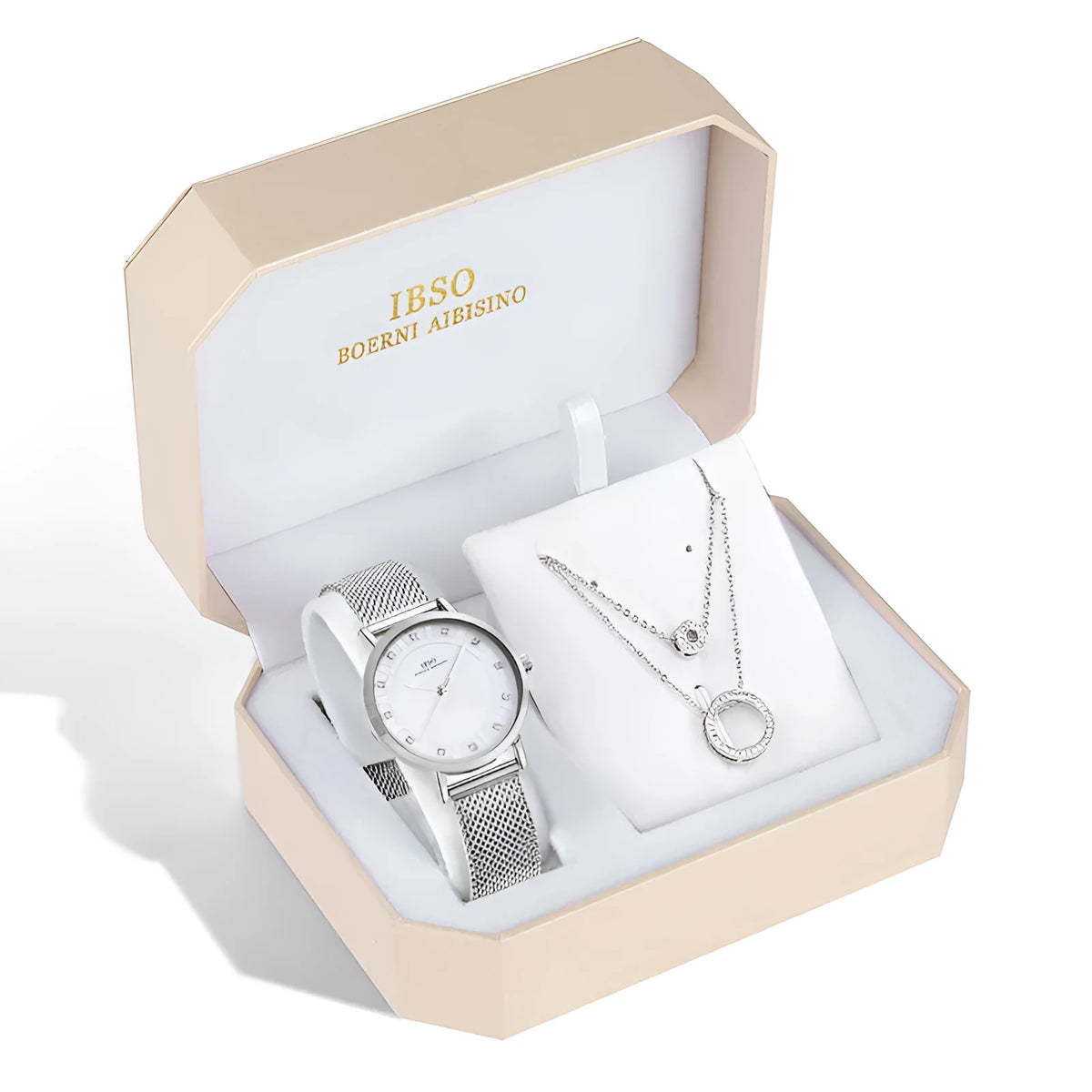 Ladies temperament all-match necklace set with 28mm dial, quartz movement and stainless steel hook buckle