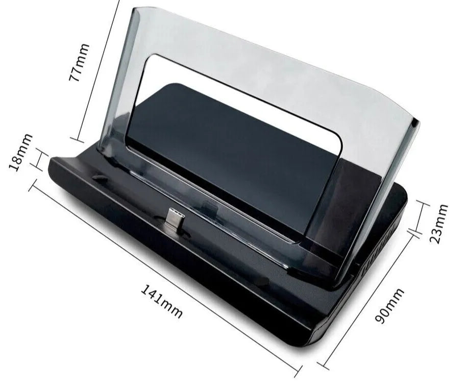 GPD WIN4 handheld game console dock in black and silver grey, showing interface ports on the base expander.
