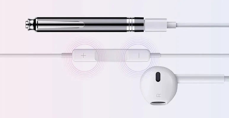 Black pen-style USB voice recorder MP3 player showing 120mm length and integrated USB connector.