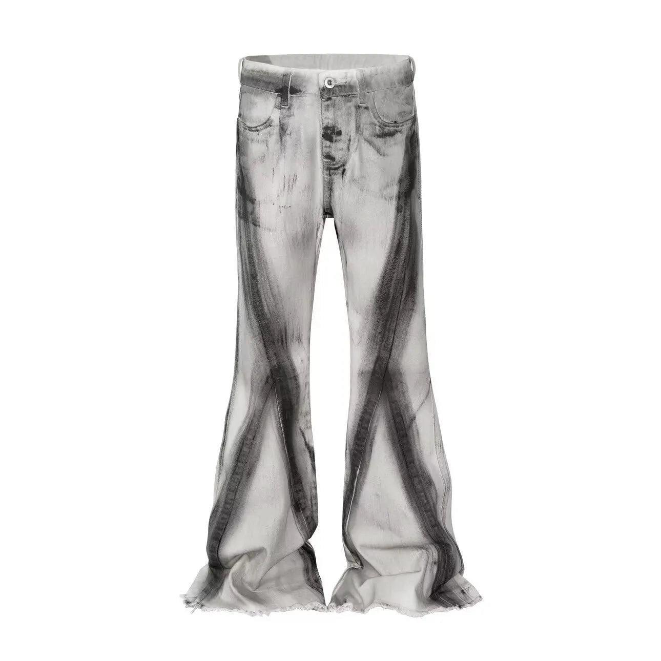 White American street retro heavy rough selvedge style jeans with a black ribbon gradient pattern.
