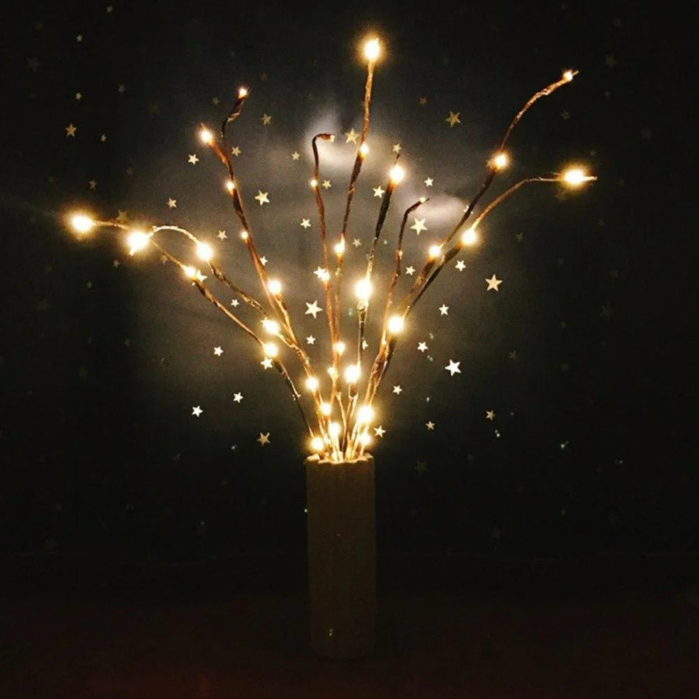 20 LED twig branch light string, 75cm, five branches, battery operated 3V decoration for parties and weddings