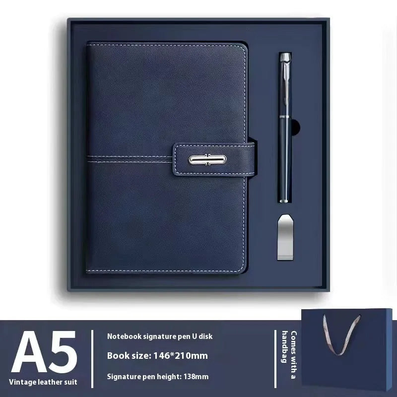 A5 notebook with imitation leather cover in various colours, open to show wood-free paper pages