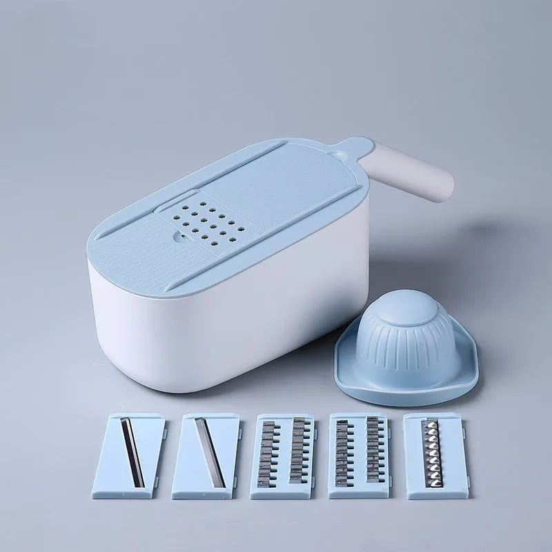 Nordic style multifunctional vegetable cutter with stainless steel blades in blue colour