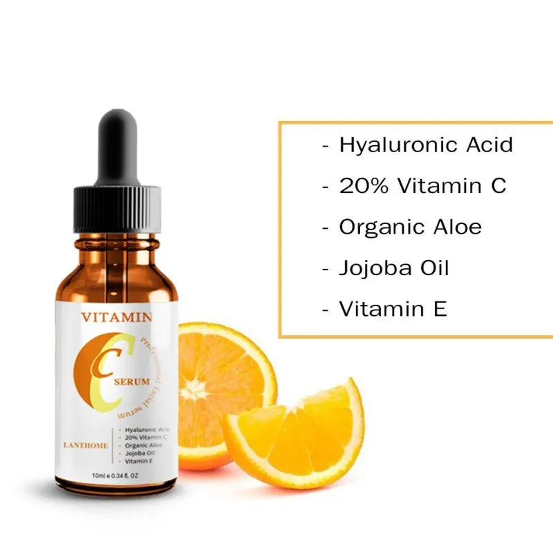 10ml bottle of Vitamin C and Hyaluronic Acid anti-ageing facial serum for brightening and moisturising.