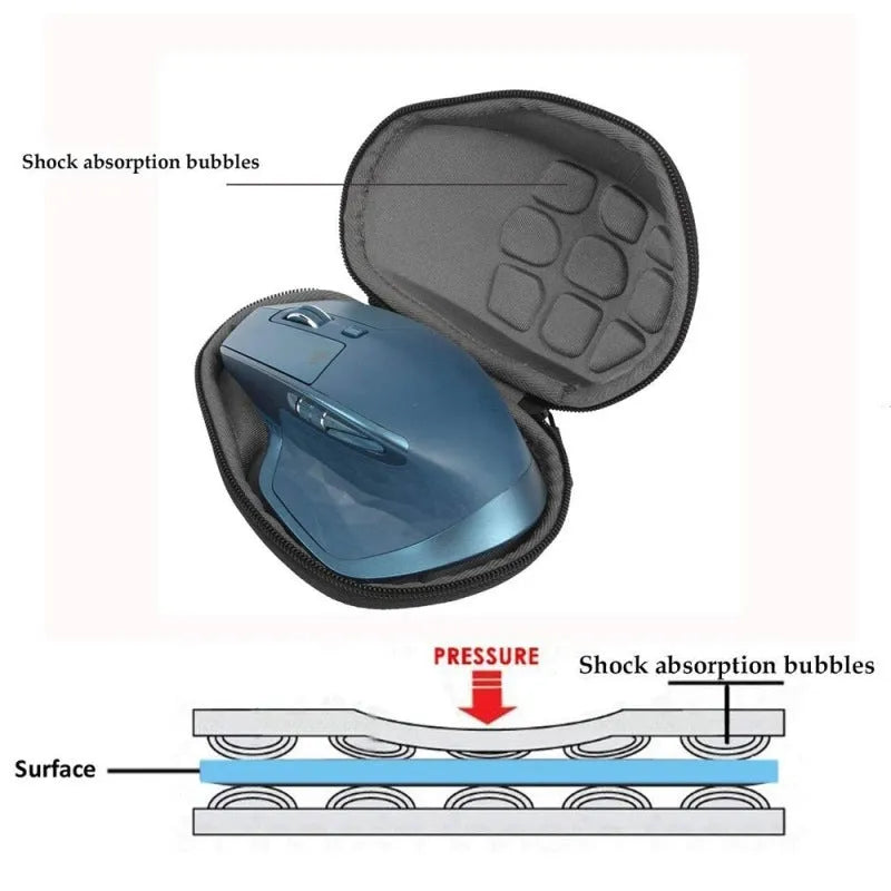 Black mouse storage box with handle, made from nylon 1200D and 6mm EVA with soft shock-resistant interior