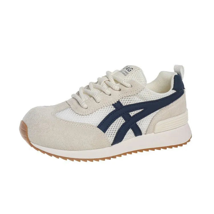 Women's white casual lace-up sneakers with round toe and non-slip plastic sole