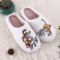 White fluffy cartoon slippers with a plush upper and a non-slip rubber sole.