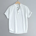 Men's solid colour linen short sleeve t-shirt in black, white, grey green or optic linen options