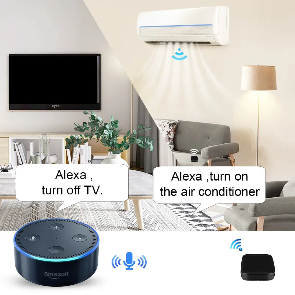 Black voice control universal infrared remote control with WiFi connectivity for home appliances
