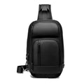 Black outdoor shoulder bag with air cushion strap and internal organisation compartments