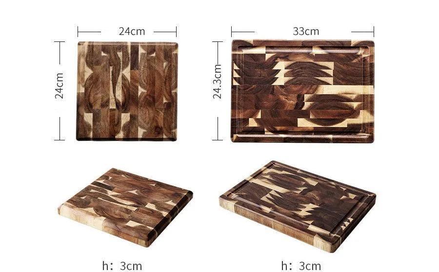 Brown solid wood cutting board with 3cm thickness for kitchen food preparation tasks
