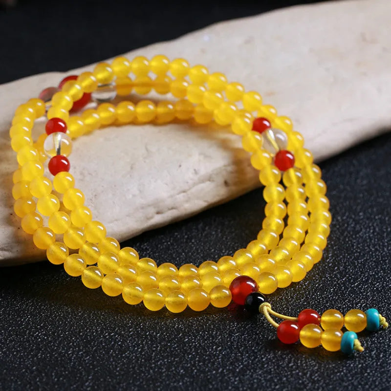 108 bead agate necklace and crystal bracelet jewellery set with lucky cat charm