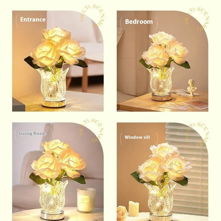 Crystal flowers bedside lamp with touch controls and USB charging port