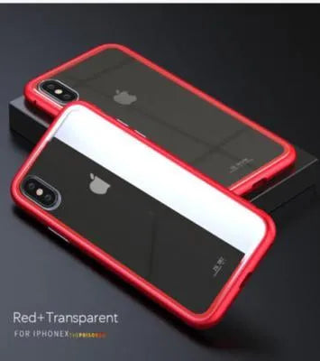 Magnetic flip phone case for iPhone with clear tempered glass back and built-in magnet, shown in black.