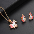 Alloy pony jewellery set with oil painting pony pendant in gold, silver, or rose gold, approximate length 150mm