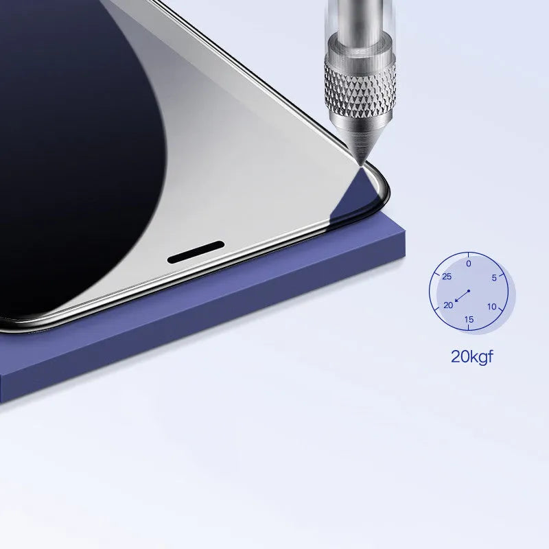 9D tempered glass privacy screen protector for Apple iPhone showing anti-glare surface.