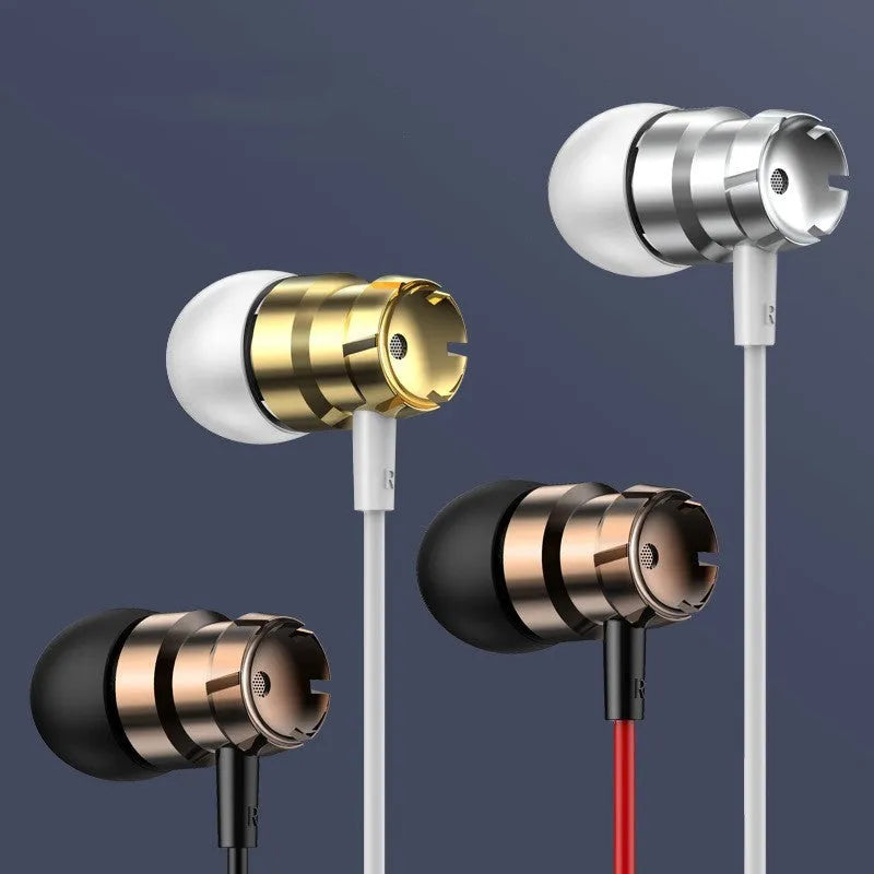 Metal turbo in-ear wired headphones with microphone and 3.5mm plug in various colours.