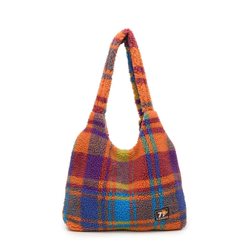 Women's plaid crossbody tote bag in army green with 40x44x9cm dimensions and zipper changing bag