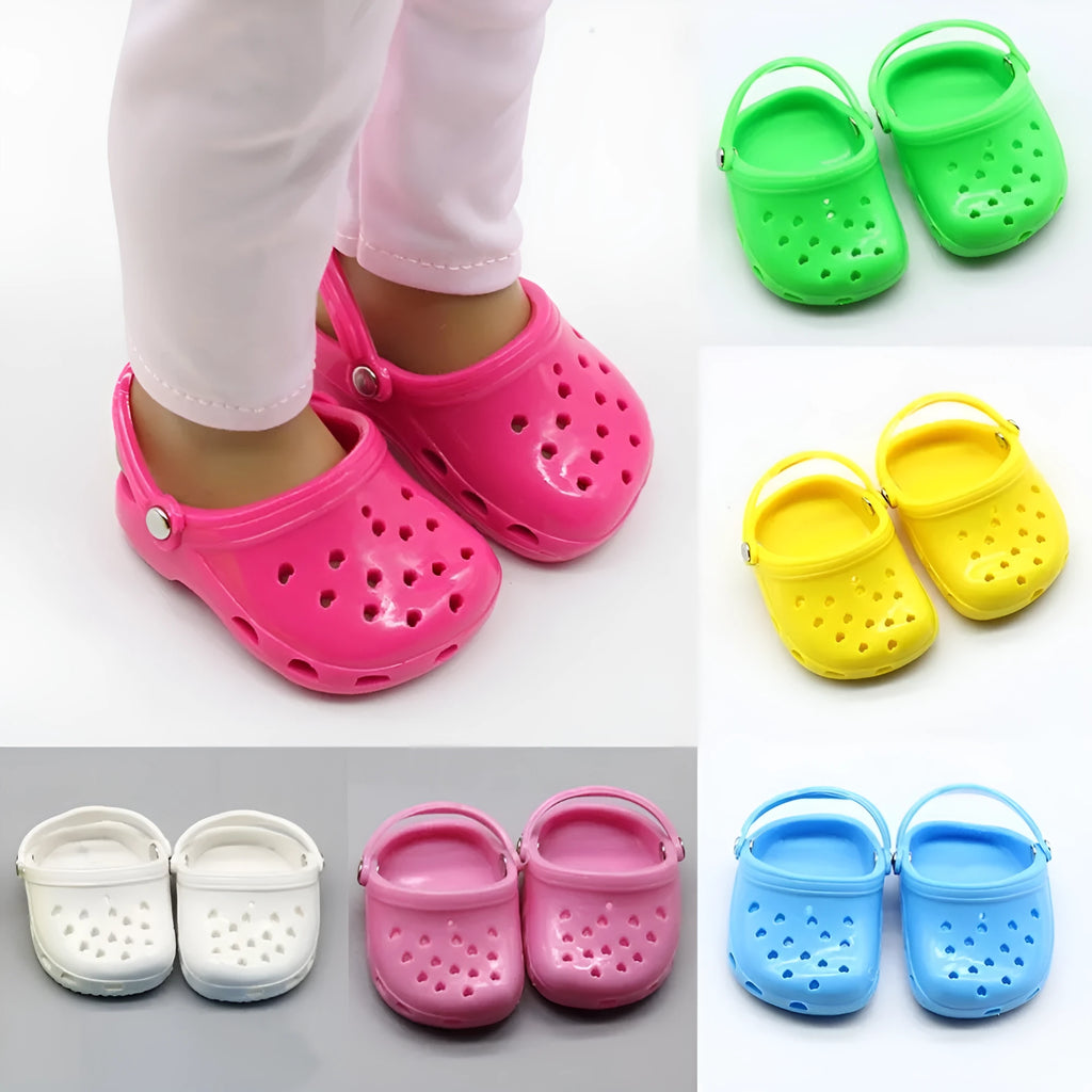 Plastic doll beach slippers in blue, red, yellow, and green for 16cm dolls