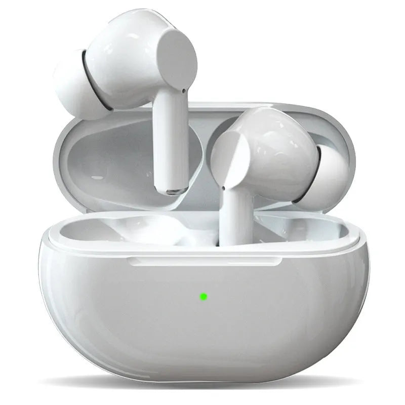 Pro4 Bluetooth wireless headset in black or white with charging case and earpieces