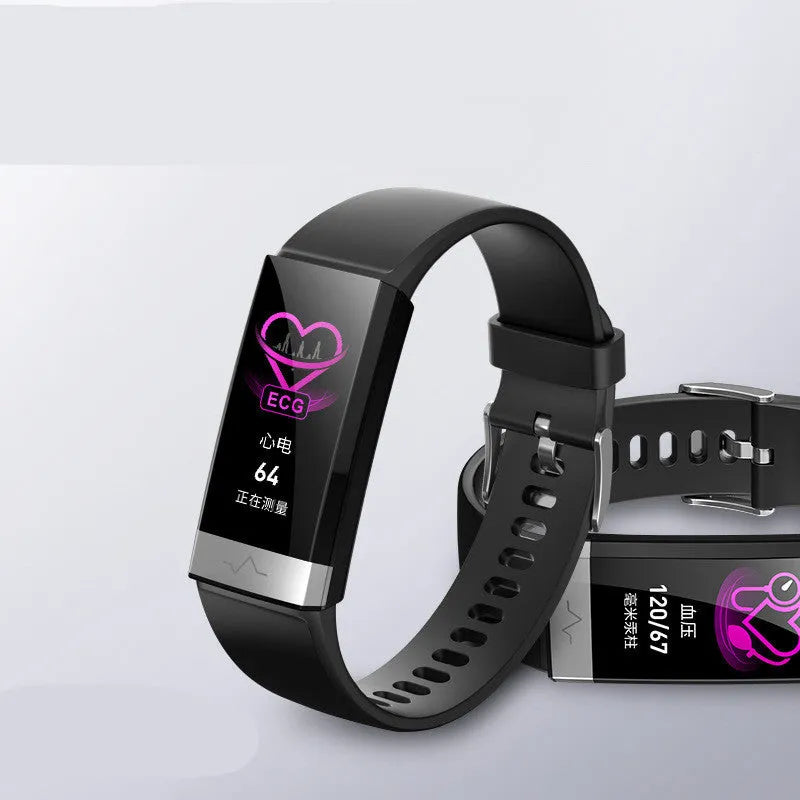 V19 smart bracelet in black, blue, or red with display showing health metrics and TPU strap