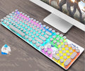 Steampunk Game Real Mechanical Keyboard, 104 keys, wired USB, metal panel, gold-plated keycaps, Black blue or White blue.