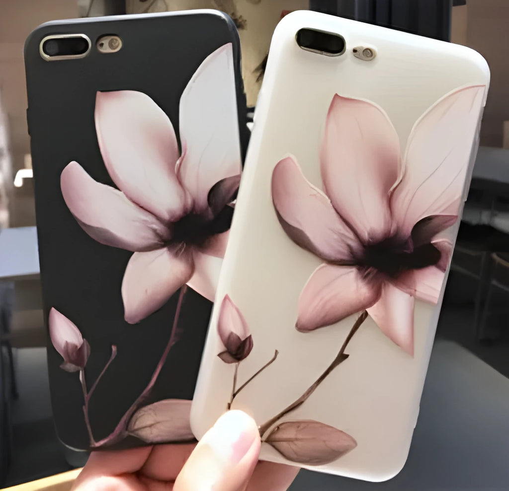 Embossed floral pattern TPU phone case for iPhone in black and white colour options