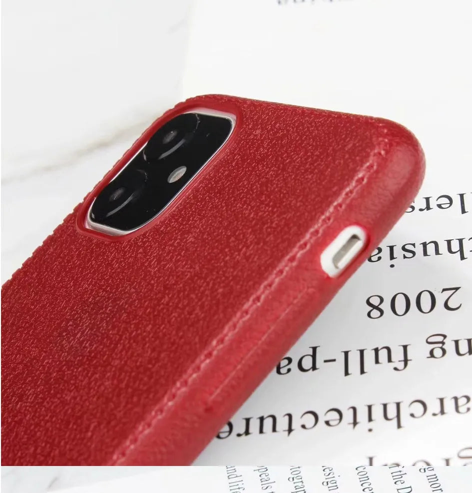 TPU leather phone case for iPhone in black, brown, navy blue or wine red
