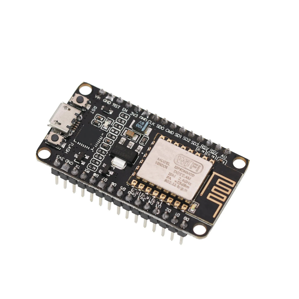 NodeMcu Lua WIFI development board with ESP8266 microcontroller and CH340G USB interface.