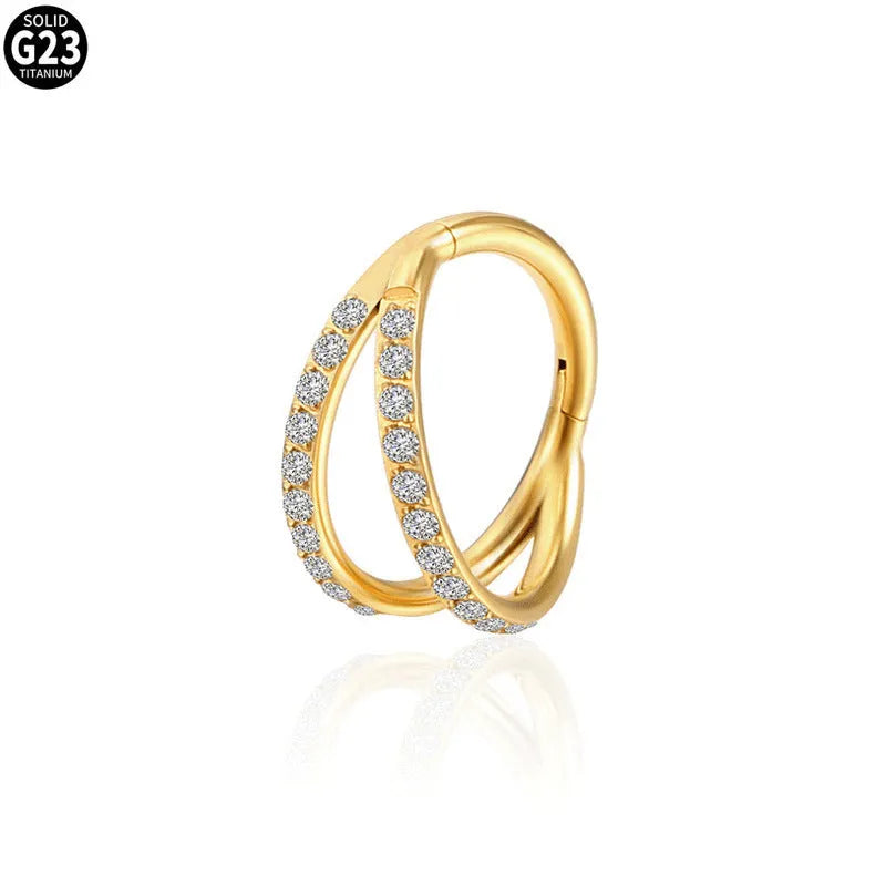 G23 titanium alloy nose ring with diamond treatment in steel or gold colour, showing 1.0mm and 1.2mm diameter options