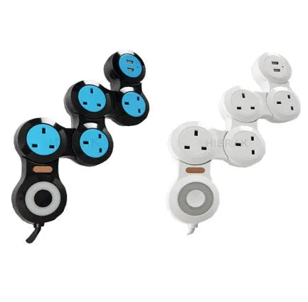 UK standard five socket extension lead with two USB charging ports and 4 metre cable