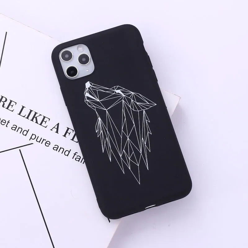 Painted animal line art TPU phone case for iPhone with graffiti-style designs