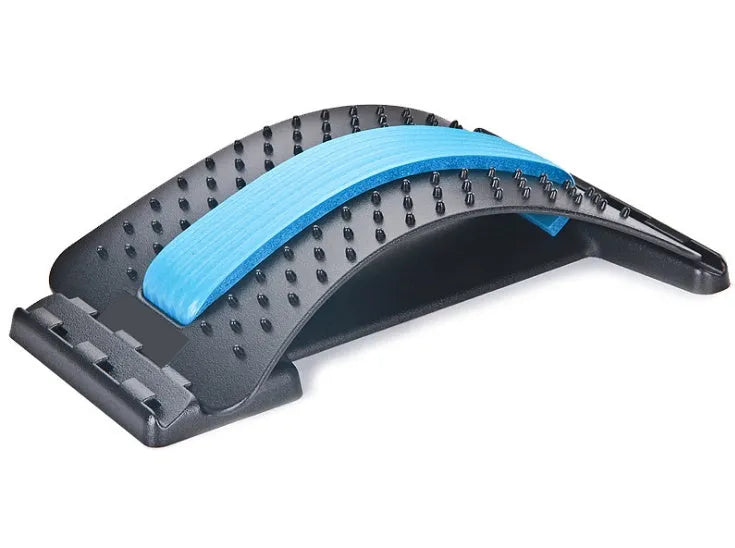Lumbar back stretcher with magnetic points and adjustable stretch in ABS and NBR, folded for storage