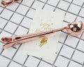 Silver stainless steel coffee clip spoon with measuring scoop and bag clip, 17.5cm long