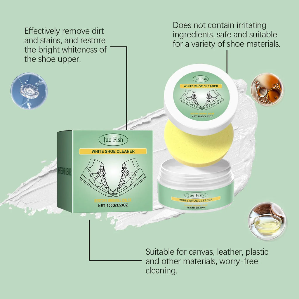 White disposable shoe cleaning cream tube with sponge applicator for portable footwear maintenance