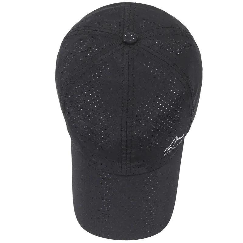 Light grey adjustable polyester baseball cap with a dome crown on a solid background.